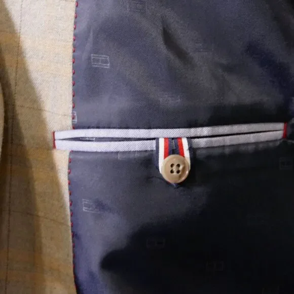 TOMMY HILFIGER Mens Sport Coat Blazer Mens 48R Beige Plaid - Picture 12 of 14